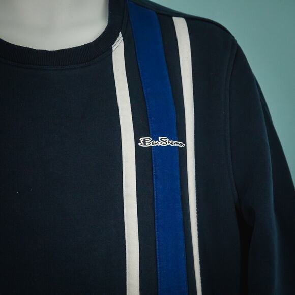 Ben Sherman Size Large L Navy Blue Stripe Detail Crew Long Sleeve Sweatshirt - Picture 2 of 6